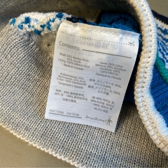 SMARTWOOL Knit Merino Wool Blend Hat Winter Beanie Blue Cream Green